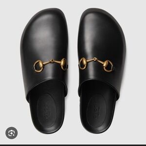 Gucci horsebit Black Leather mules with Gold Accent - 37.5